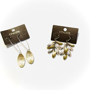 CHICO’S Two Tone Dangle Earrings Set | NWT Gold Silver Statement Drop Bundle